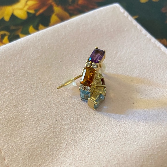 14K Multi Gemstone/Diamonds Earrings - Amethyst, Citrine, Topaz - Picture 14 of 16